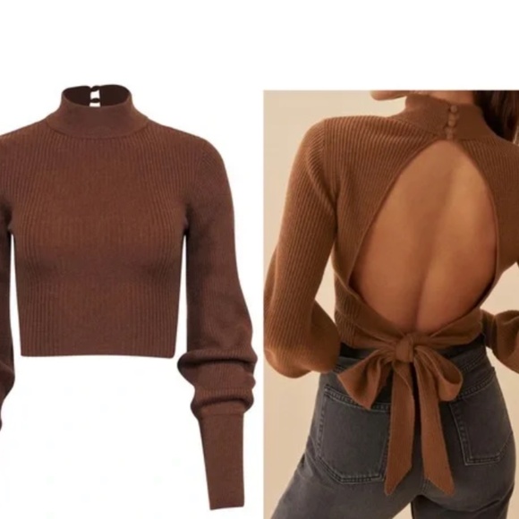 Reformation Cashmere Osteria Open Back Tie Sweater Cinnamon Brown Size Small - Picture 3 of 11